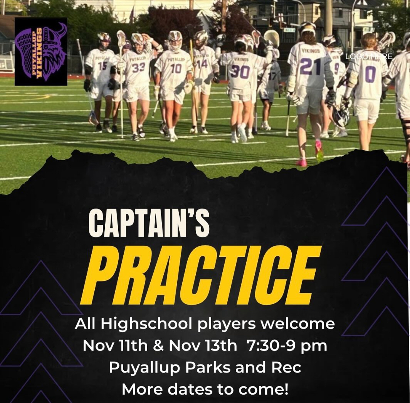 An announcement with lacrosse players for a captain's practice.